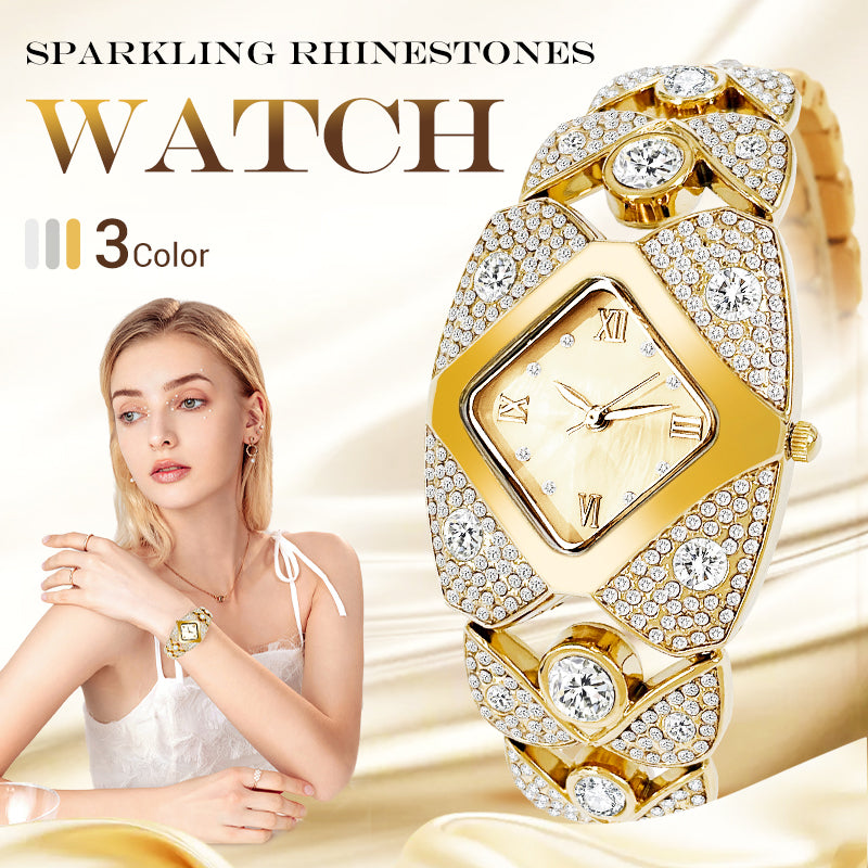 💜Retro kremenčeva ura s svetlečimi kristali⌚-GR