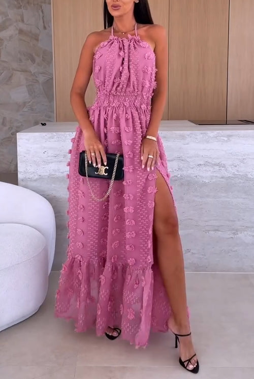Vestido de moda de verano para mujer con espalda abierta y gran abertura.-ES