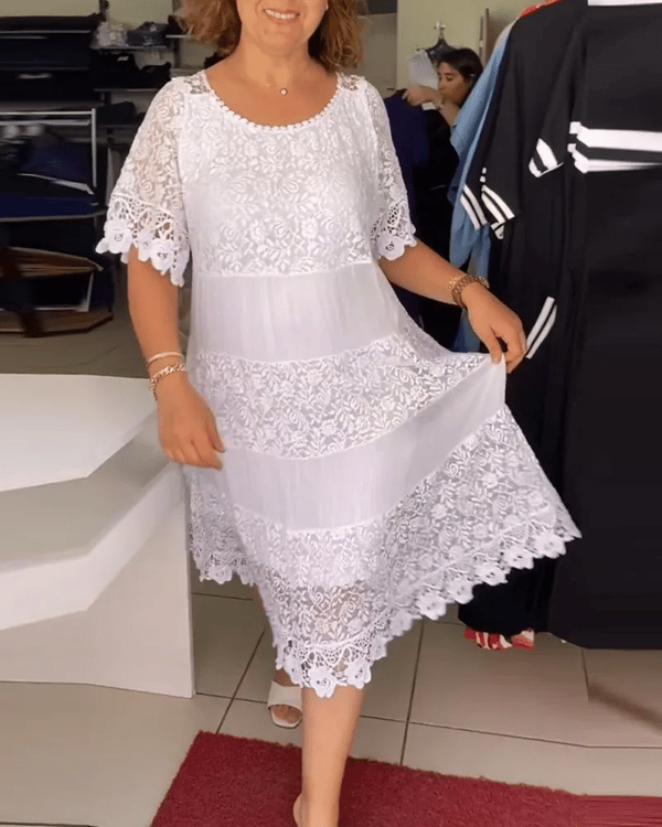 💝Enobarvna obleka s kratkimi rokavi in krono👗-GR