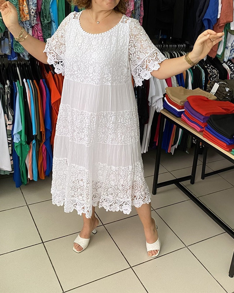 💝Enobarvna obleka s kratkimi rokavi in krono👗-GR