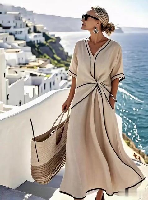 Γυναικείο φαρδύ ριγέ φόρεμα-GR