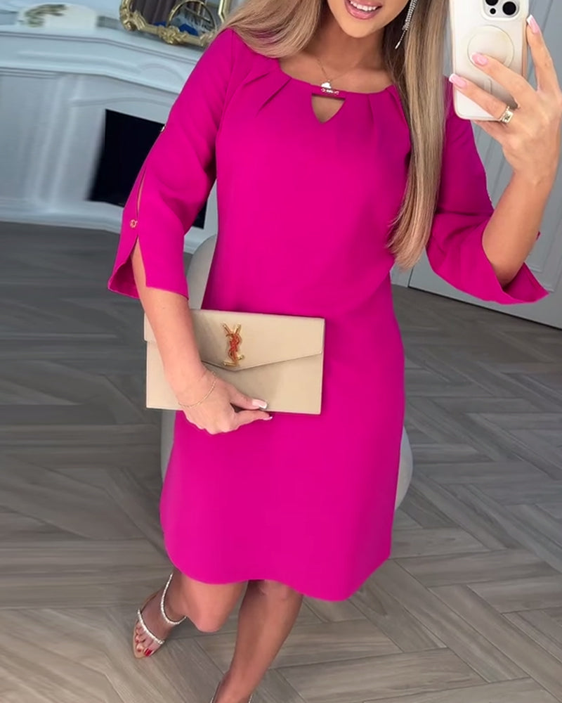 Elegantna, vienspalvė, preprosta V oblika obleka.-LT