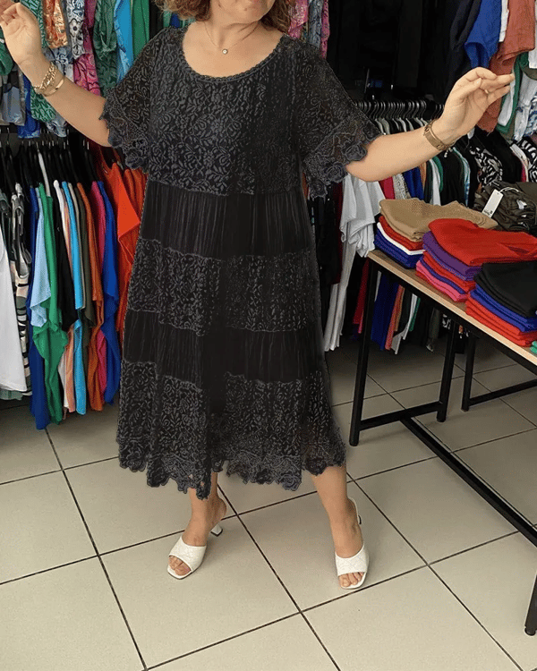 💝Enobarvna obleka s kratkimi rokavi in krono👗-GR