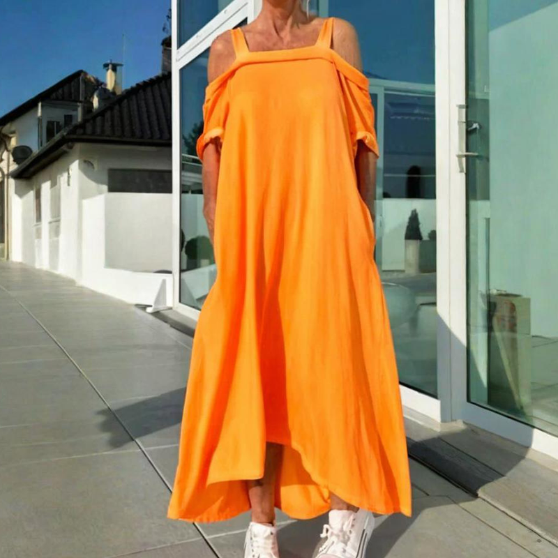 🏖️Posebne poletne ponudbe🌴Ženska ležerna maxi obleka z odprtimi rameni-SI