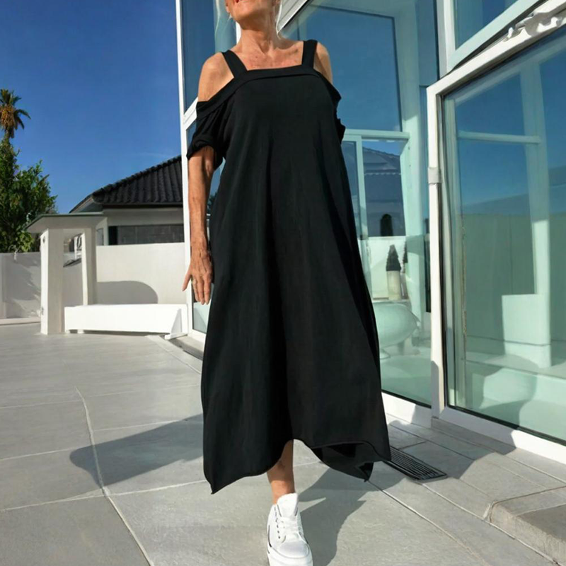 🏖️Posebne poletne ponudbe🌴Ženska ležerna maxi obleka z odprtimi rameni-SI