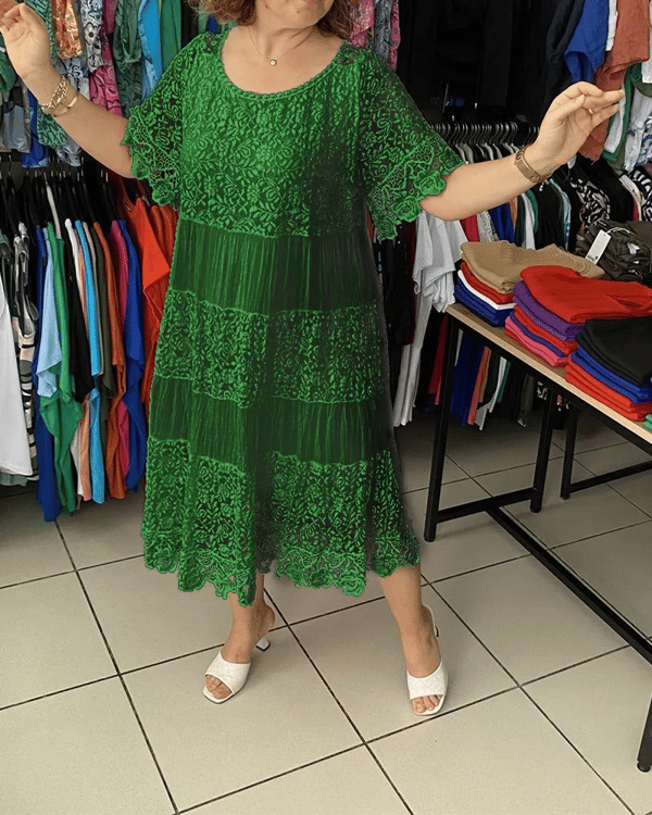 💝Enobarvna obleka s kratkimi rokavi in krono👗-GR