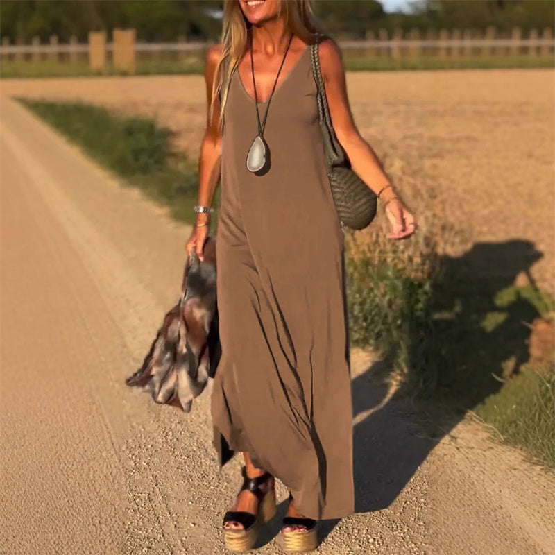 🔥👗Materiška maxi obleka su miela iškirpte-LT