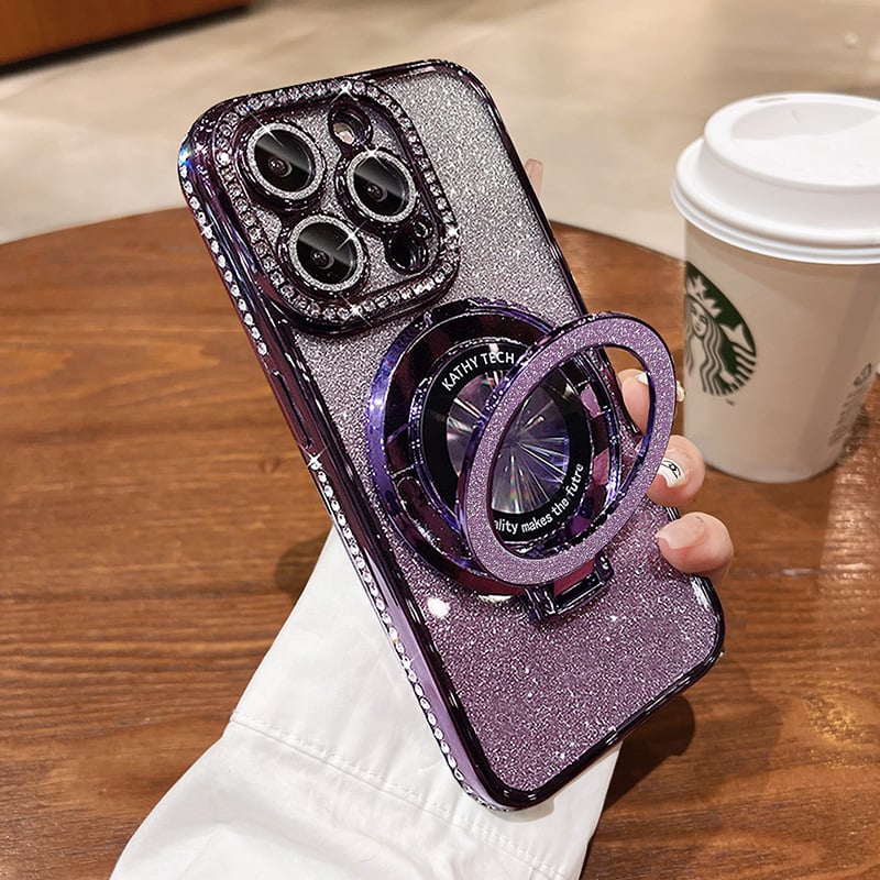Magnetinis iPhone dėklas su blizgančiais kalnų krištolais ir nematomu stovu-LT