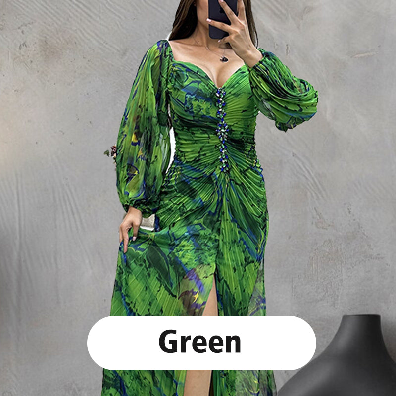 ✨【Čarovnik za vitko postavo】Ženska obleka brez naramnic✨ | Privlačen dizajn brez naramnic | Nagubani detajli | Razpor z izrezi, udobni dolgi rokavi - GR