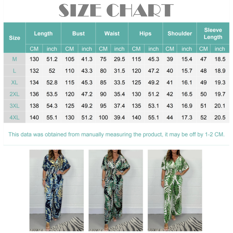 🥻 Γυναικεία καλοκαιρινή μόδα Plus Size σώμα εκτύπωσης φύλλων με ελαστική μέση-GR