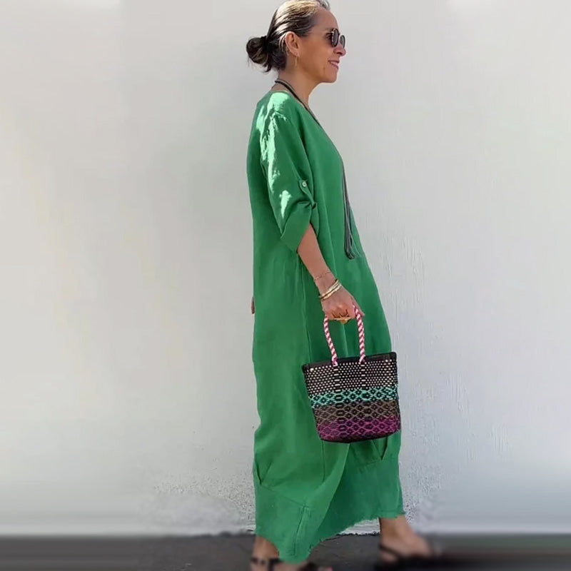 💕Vestido largo de algodón y lino-ES