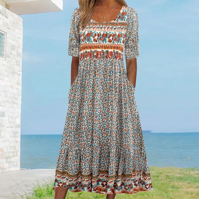 🌸Elegantna ženska obleka v boho vzorcu-LT