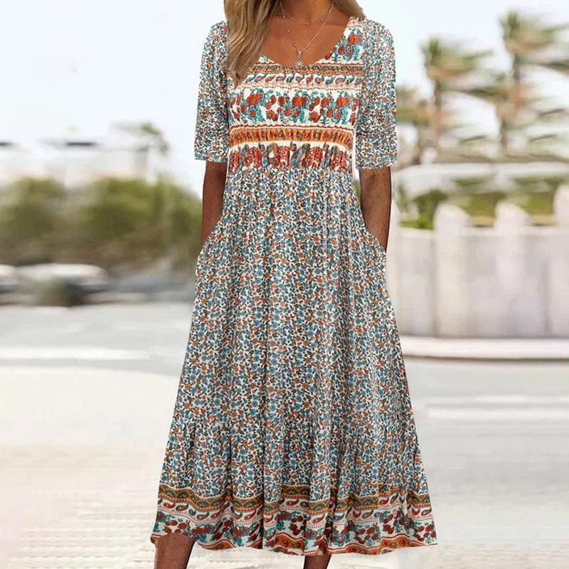 🌸Elegantna ženska obleka v boho vzorcu-LT