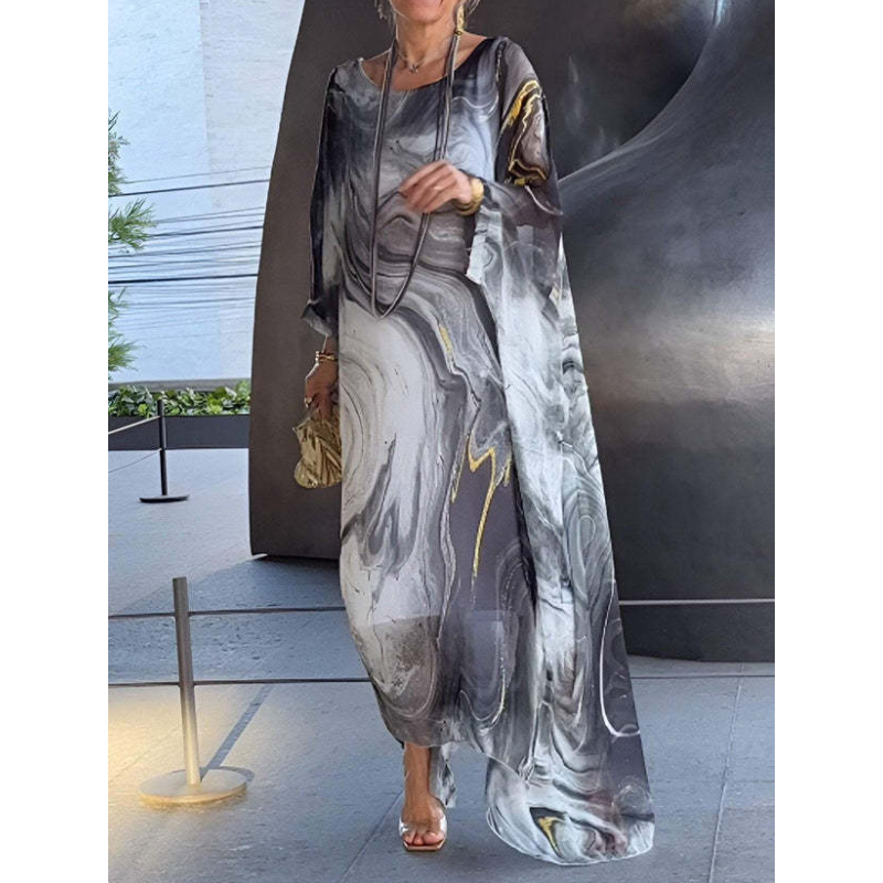 🔥Išpardavimas🔥Elegantiška šifono suknelė su marmuro raštu-LT