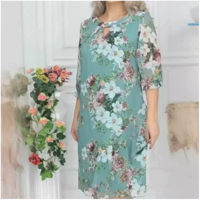 💝Ženska obleka do kolen s cvetličnim potiskom - GR