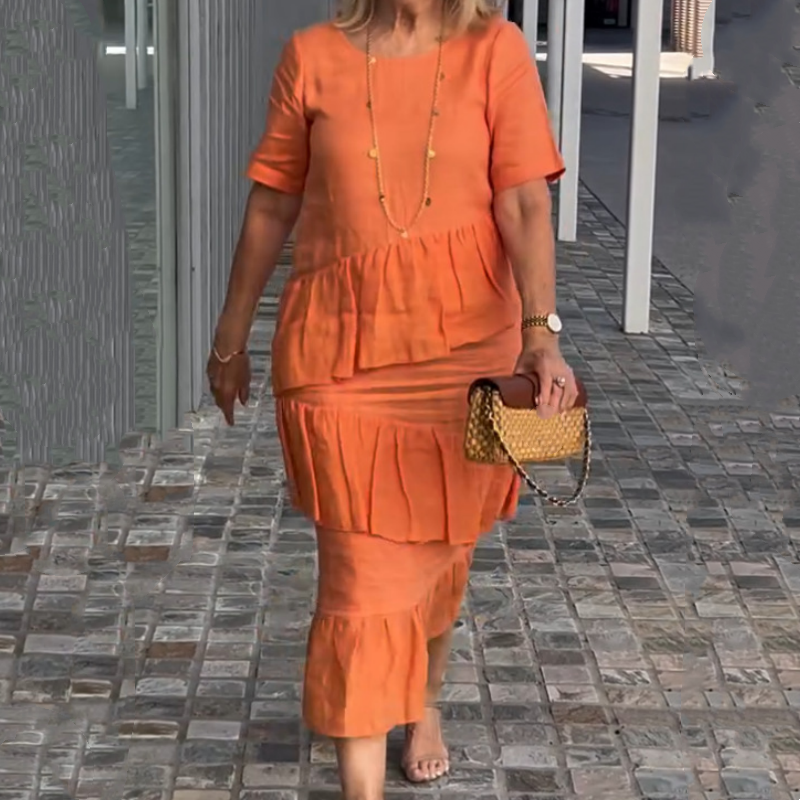 💖Vestido plisado de mujer con escote redondo-ES
