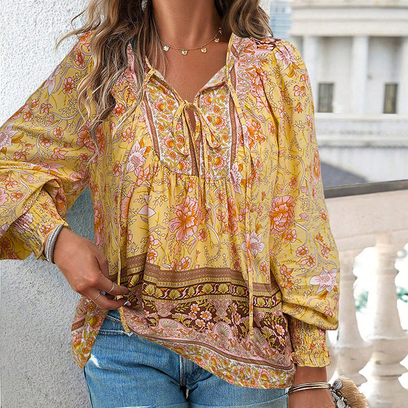 【S-2XL】🌺Camiseta estampada de manga larga con cuello en V para mujer-ES