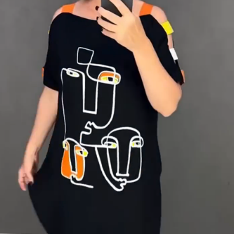 🍂Modna ženska obleka s kratkimi rokavi s potiskom - SI