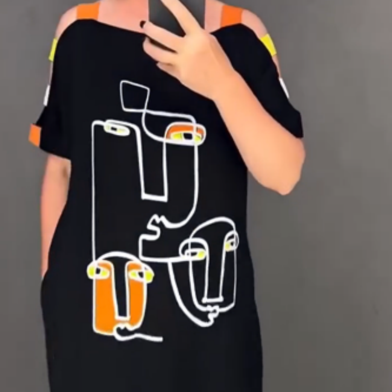 🍂Modna ženska obleka s kratkimi rokavi s potiskom - SI