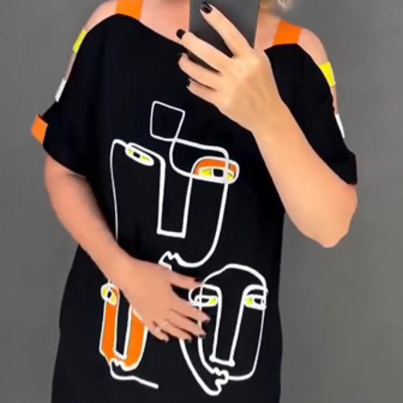 🍂Modna ženska obleka s kratkimi rokavi s potiskom - SI