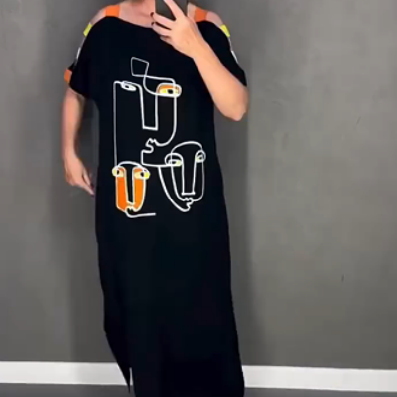 🍂Modna ženska obleka s kratkimi rokavi s potiskom - SI