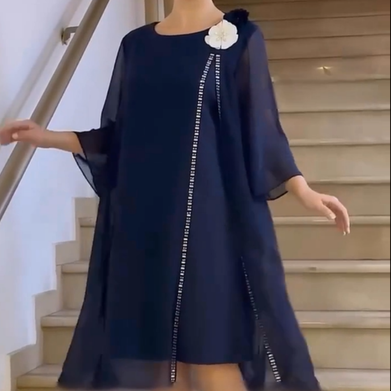 🌸✨【S-4XL】Ženska mrežasta obleka z okroglim izrezom v cvetličnem pudrastem vzorcu - SI