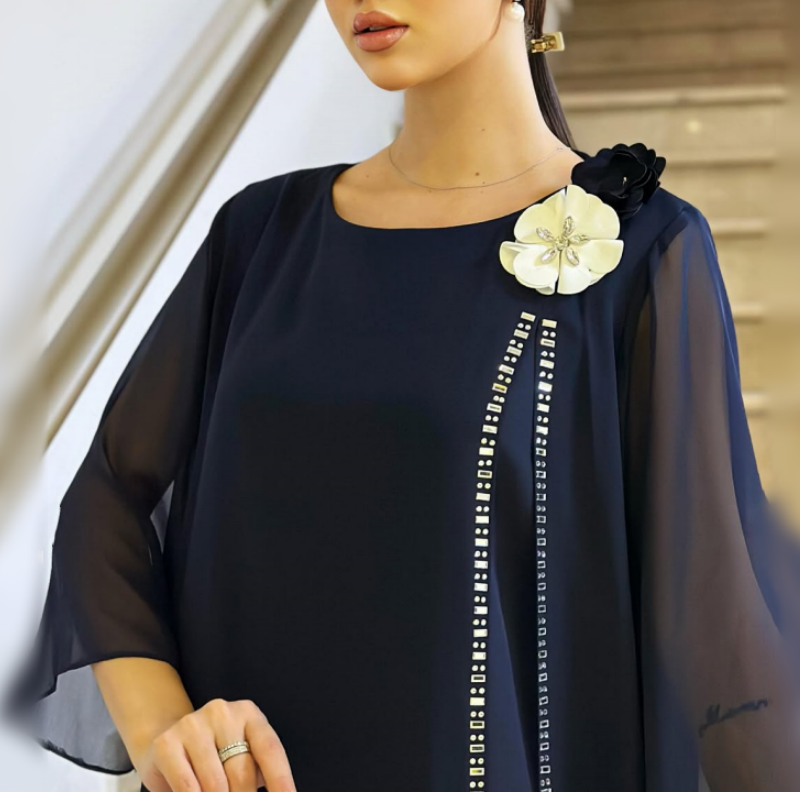 🌸✨【S-4XL】Ženska mrežasta obleka z okroglim izrezom v cvetličnem pudrastem vzorcu - SI