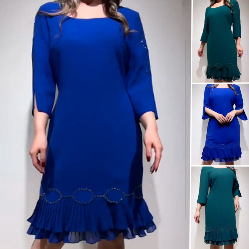 💝Elegantna obleka z okroglim izrezom in volančki na robu - GR