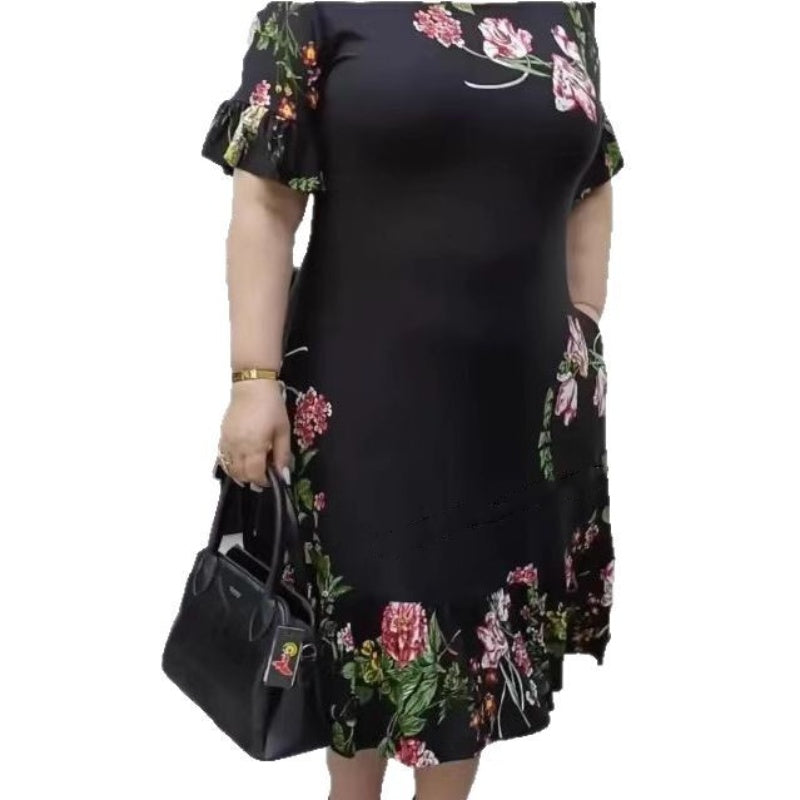 🌺Elegantna prevelika obleka z volančki in potiskom - GR