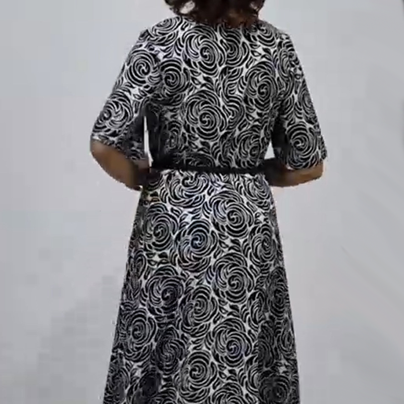 Elegantna raštuota maxi obleka s pasom-LT