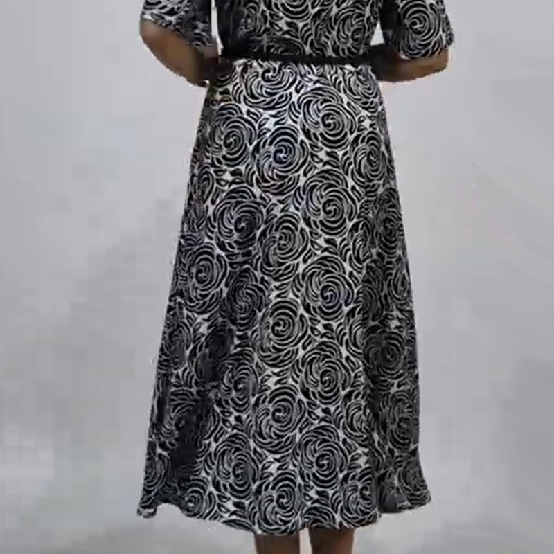 Elegantna raštuota maxi obleka s pasom-LT