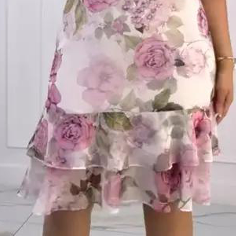 🌺Roza šifonska obleka z volančki - GR