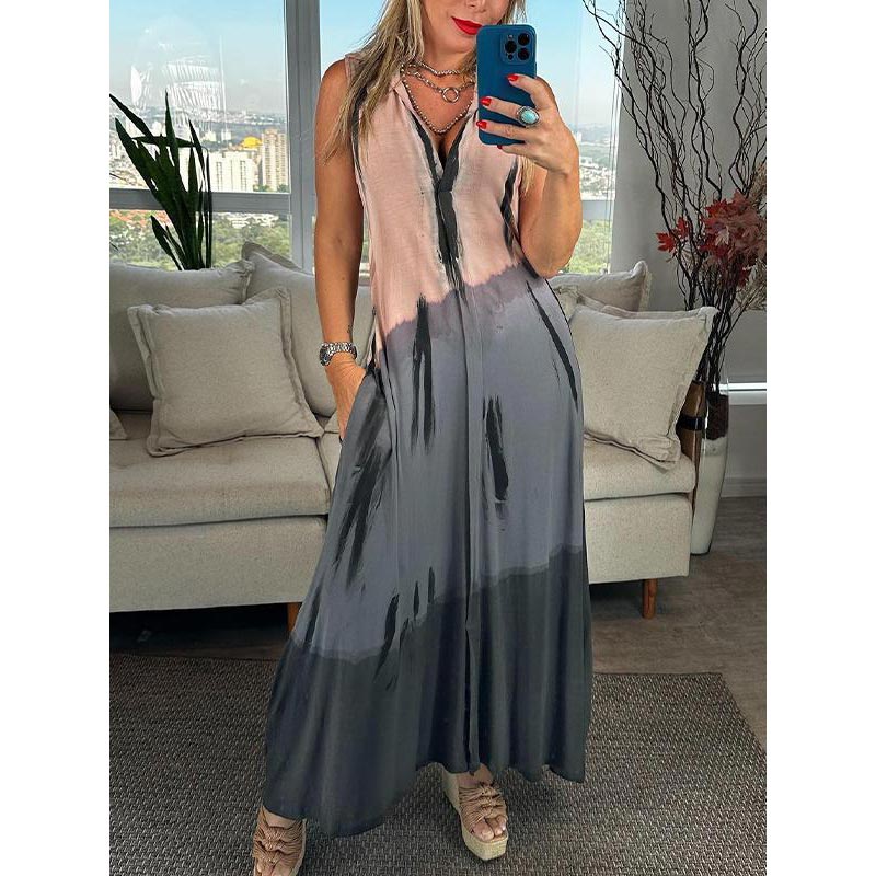 Γυναικείο αμάνικο φόρεμα με V ντεκολτέ και γραβάτα-GR