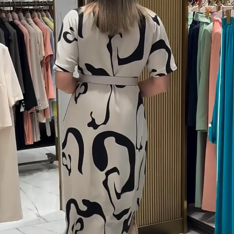 Moteriška marginta trumpomis rankovėmis ilga dress-LT