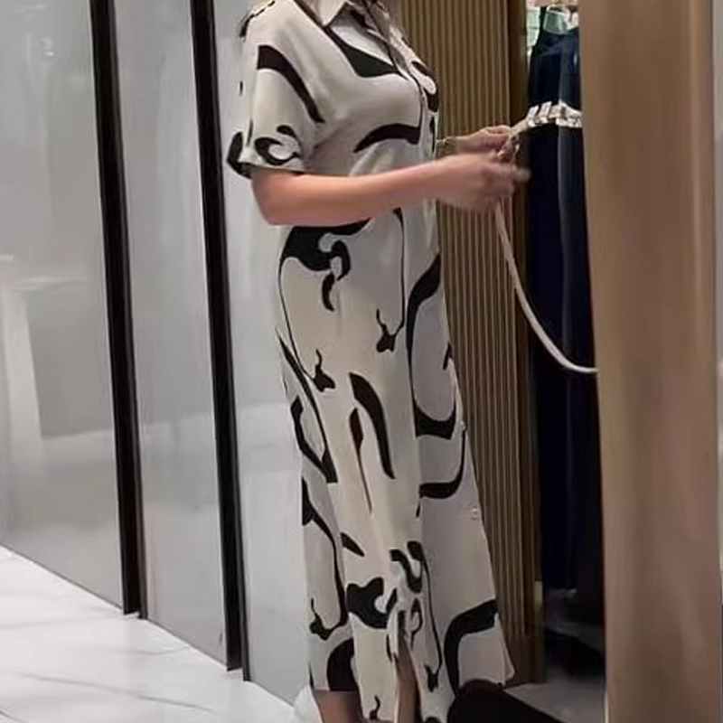 Moteriška marginta trumpomis rankovėmis ilga dress-LT