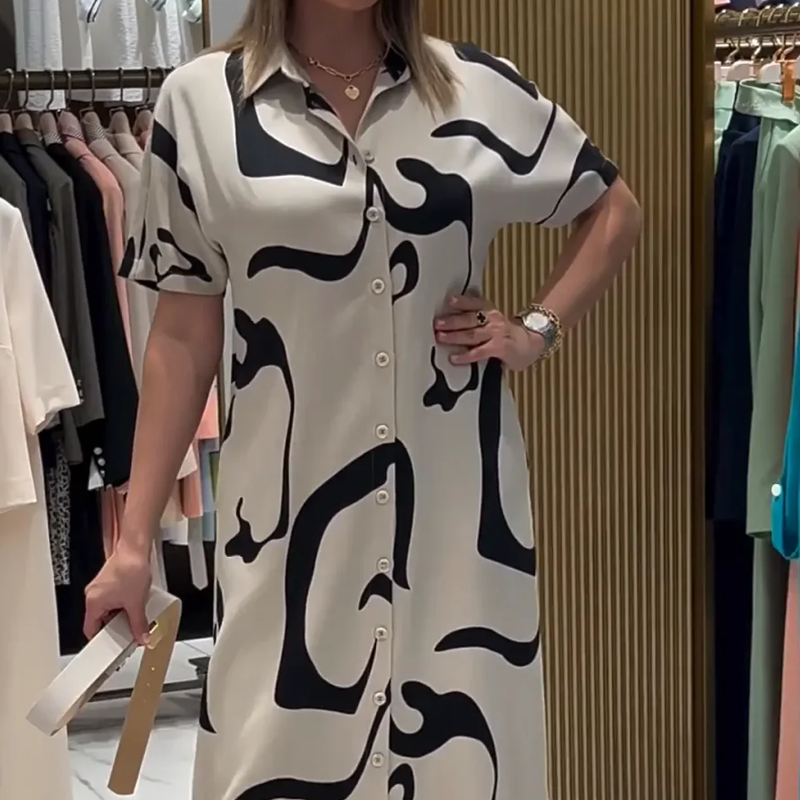 Moteriška marginta trumpomis rankovėmis ilga dress-LT