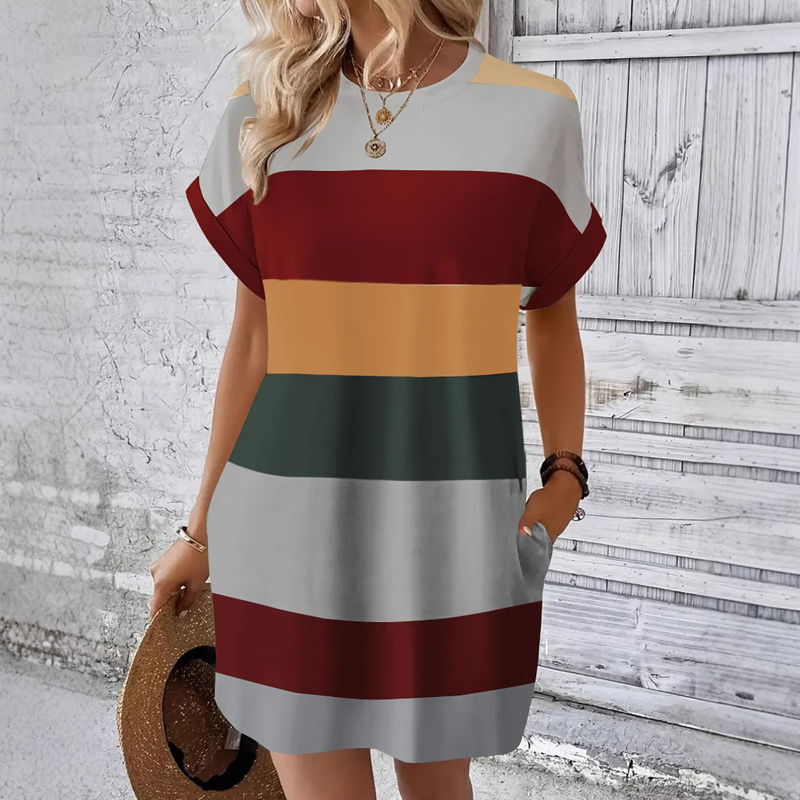 👗Ležerna ženska obleka z okroglim izrezom-SI