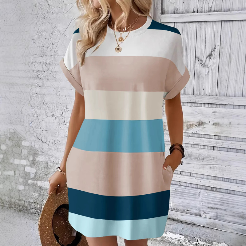 👗Ležerna ženska obleka z okroglim izrezom-SI
