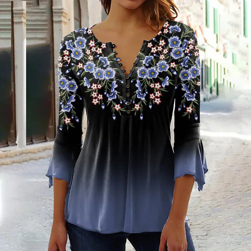🔥Elegantna ženska bluza s cvetličnim vzorcem in V-izrezom - GR