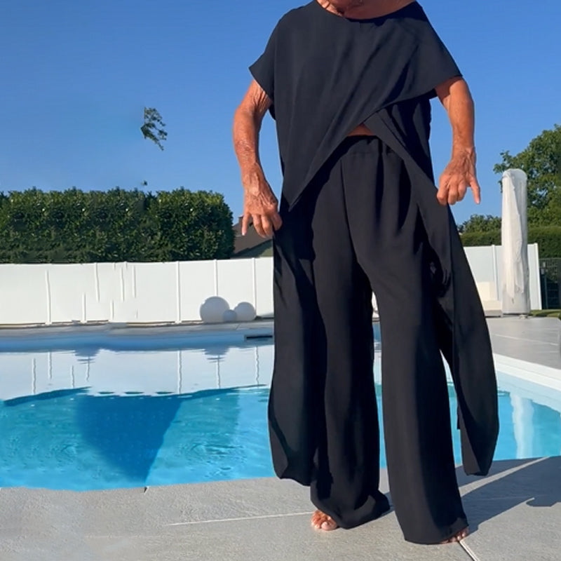 🌸Komplet enobarvne bluze in hlač z odkritimi rameni - GR
