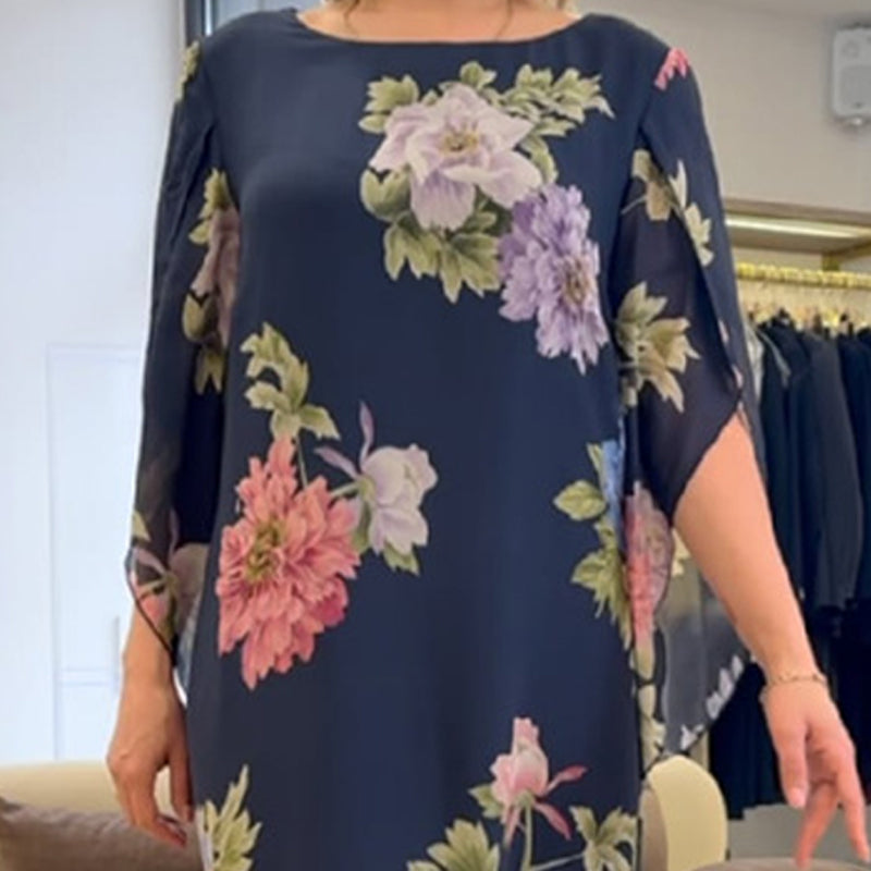Elegantna ilga ženska obleka su raštu ant kaklo-LT