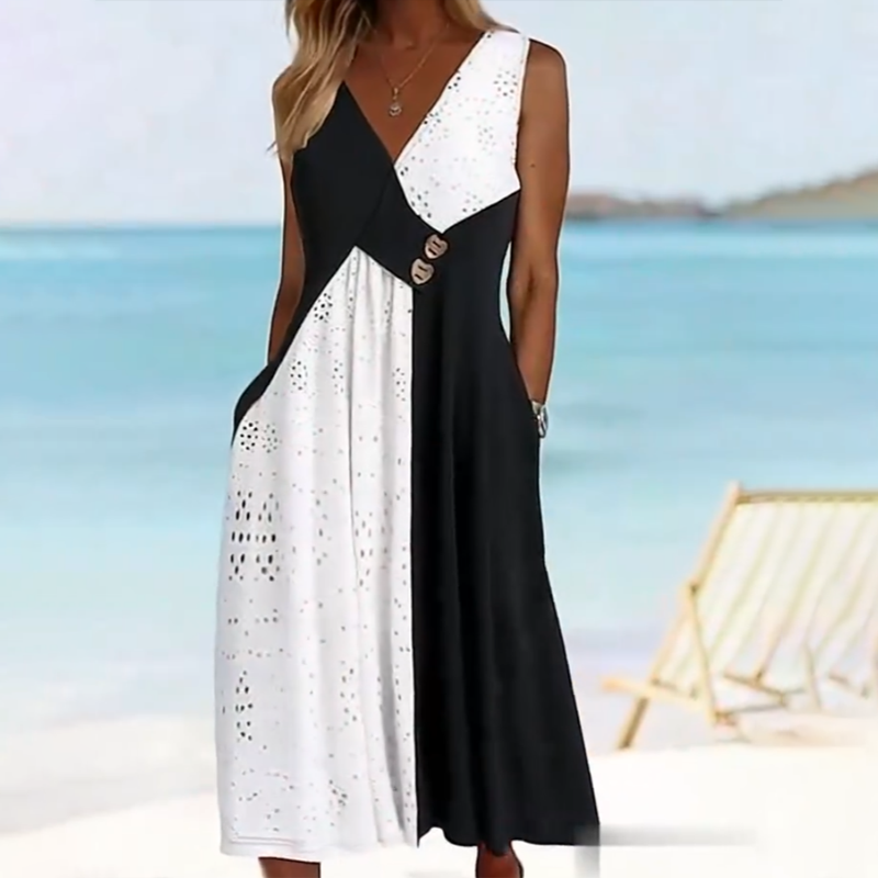 👗 Κομψό γυναικείο φόρεμα με λαιμόκοψη σε σχήμα καρδιάς και μοντέρνο patchwork-GR