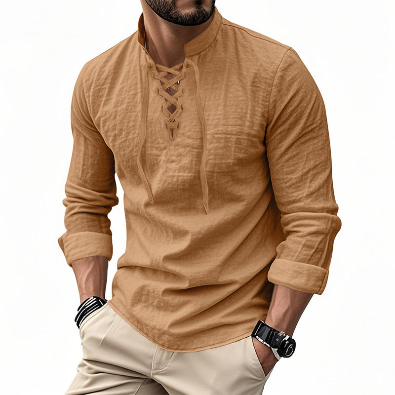 💎Camisa casual de color liso para hombre — Tejido de algodón transpirable ✨-ES