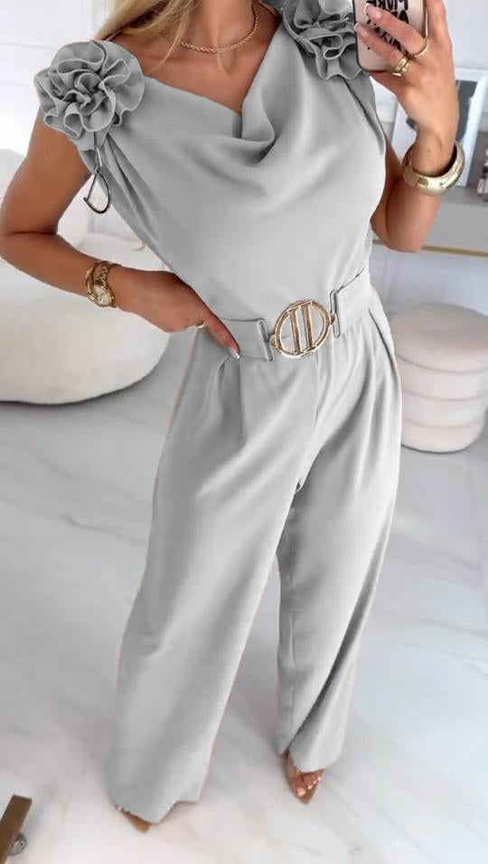 Γυναικεία καλοκαιρινή αμάνικη ολόσωμη φόρμα με τρισδιάστατο φλοράλ σχέδιο και V λαιμόκοψη-GR