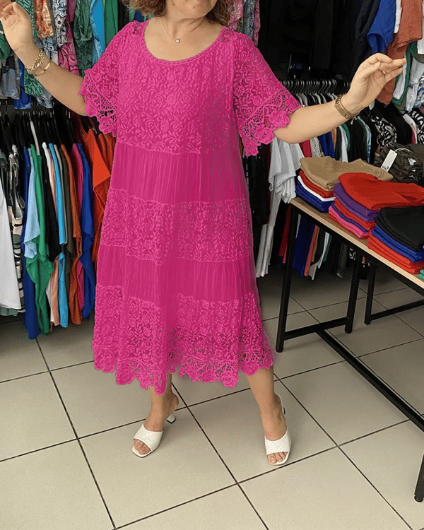 💝Enobarvna obleka s kratkimi rokavi in krono👗-GR