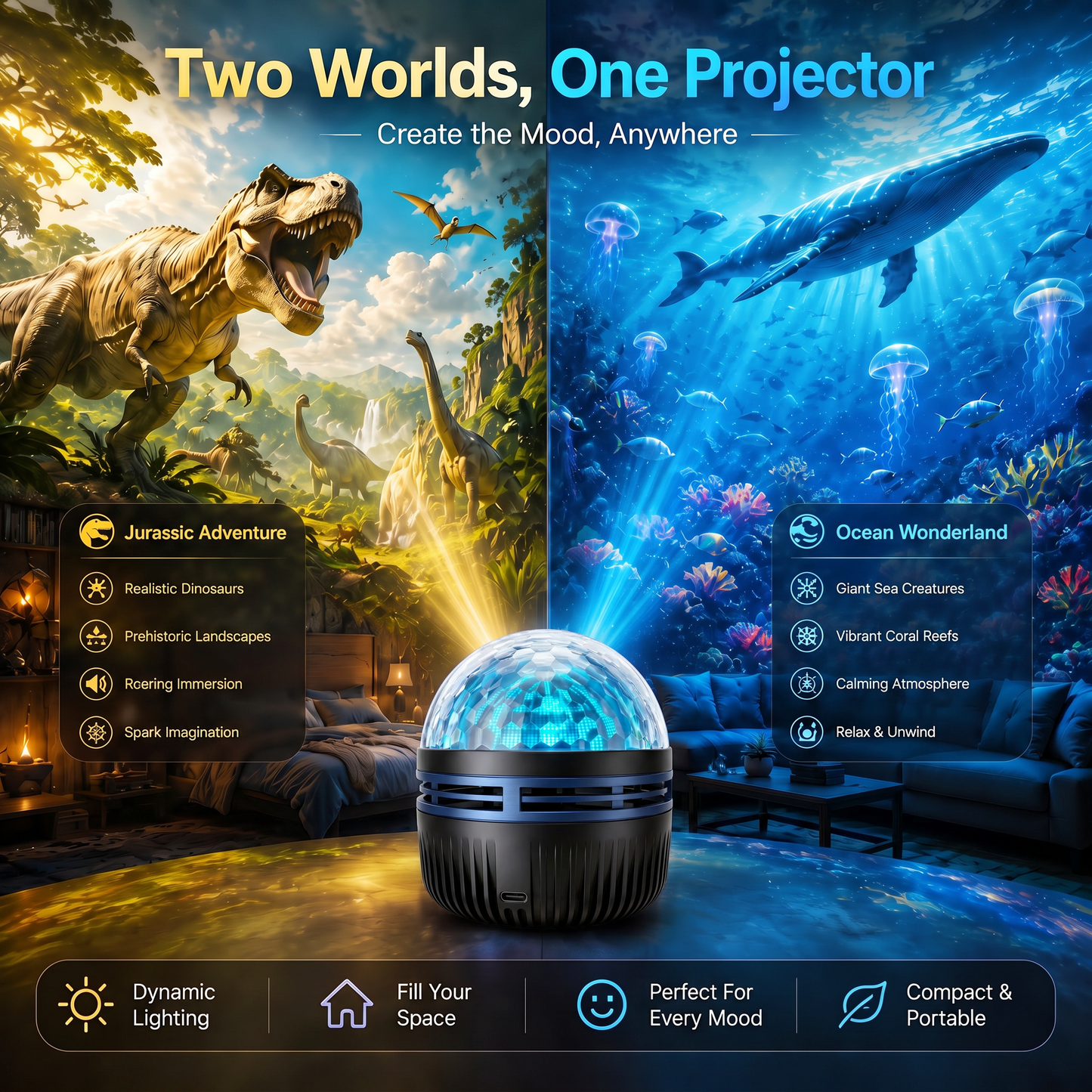 🦖🎁360° pametni holografski projektor zvjezdanog neba (HD Smart Dynamic 5D)-HR