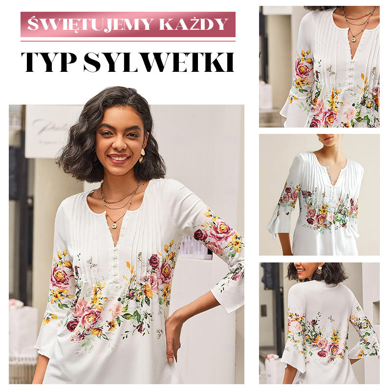 🌺 Γυναικείο Πουκάμισο με Στάμπα και V-Neck✨-GR