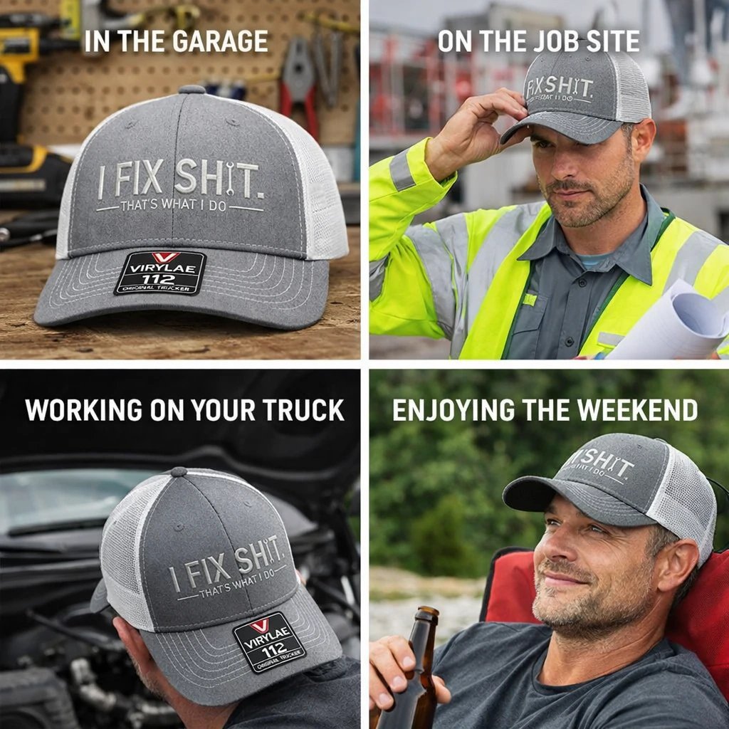 🛠️ „I Fix Shit Trucker“ kepurė – juokinga mechaniko ir taisytojo kepurė-LT