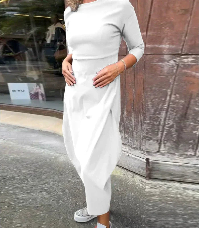 Απλό κομψό φόρεμα για γυναίκες με τσέπες-GR