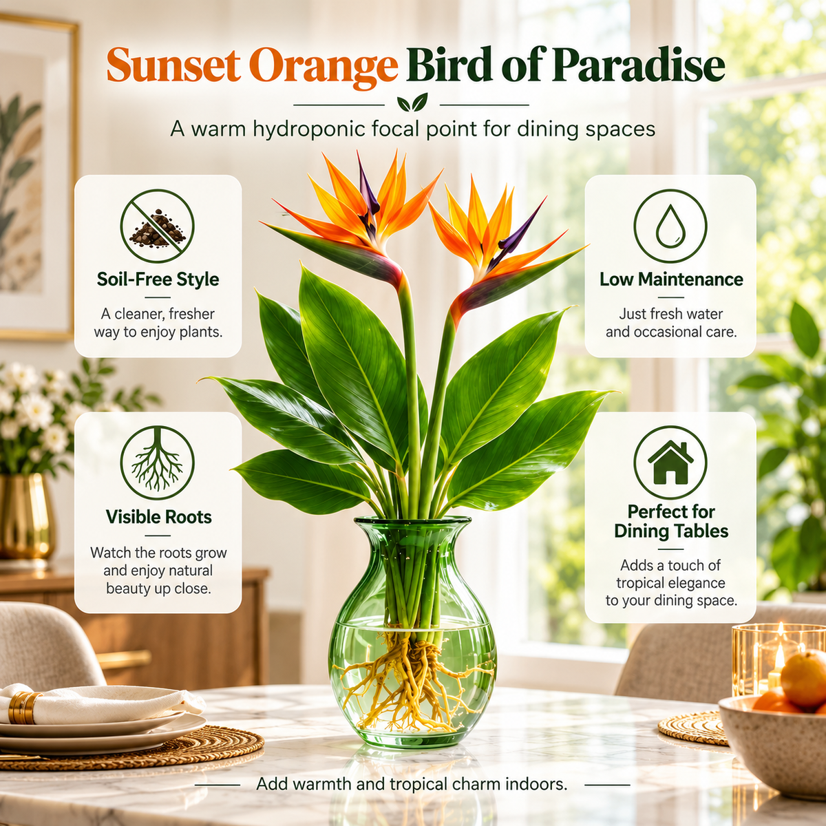 🕊️ Hydroponic Bird of Paradise Starter – Tropical Water-Grown Indoor Plant 💧🌱